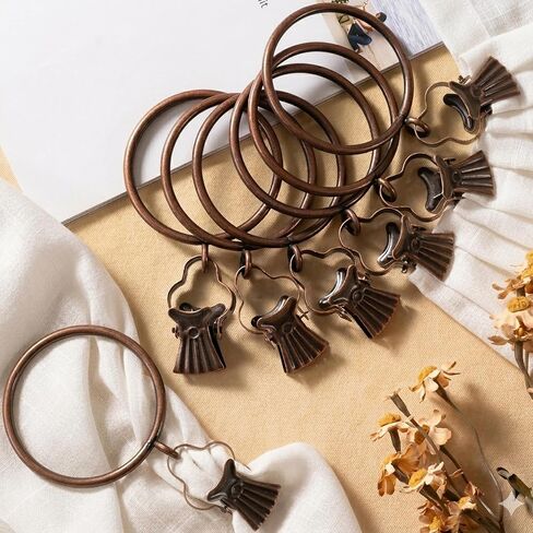 24 Pack Curtain Rings with Clips, 55mm (2.2") Inner Diameter fits up to 1.75" Diameter Rod, Heavy Duty Metal Drapery Rings, Rustproof Decorative Hanging Hooks, Antique Red Copper in Saudi Arabia