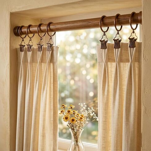 24 Pack Curtain Rings with Clips, 55mm (2.2") Inner Diameter fits up to 1.75" Diameter Rod, Heavy Duty Metal Drapery Rings, Rustproof Decorative Hanging Hooks, Antique Red Copper in Saudi Arabia