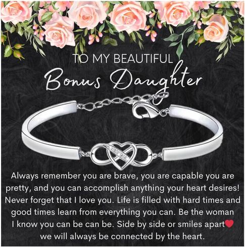 To My Bonus Daughter Bracelet from Stepmom or Stepfather, Stepdaughter Gift with Heartfelt Message Card Encouragement Jewelry, Birthday, Graduation, Christmas for Bonus Daughter Always remember you are brave in Kuwait