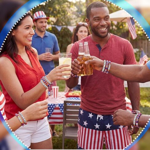 Sosation 18 Pcs 250th Anniversary USA Bracelets Bulk 4th of July Stretch Bracelets Red White Blue Patriotic Accessories American Jewelry Charms for Women Independence Day Parades Party Favors Gifts in Kuwait