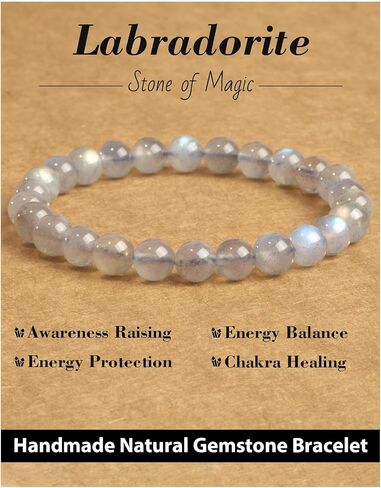 Natural Stone Beaded Bracelets for Men Women, Healing Crystal Energy Protection Bracelet with Gift Card, Christmas Birthday Valentines Jewelry Gifts, 4mm 6mm 8mm in Kuwait