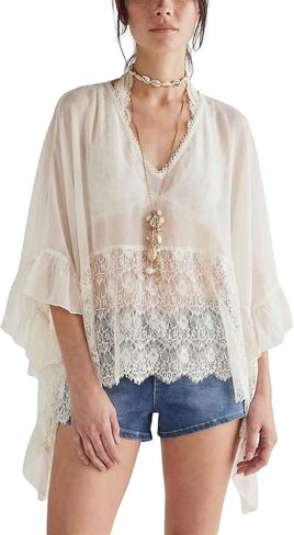 Women Sheer Lace Poncho Top Flowy Beach Cover Up in Kuwait