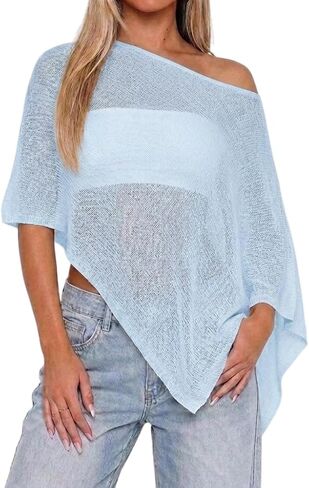 Womens Sheer Poncho Tops Lightweight Knitted Shrug Crochet Mesh Cover Up Summer Beach Shawl in Saudi Arabia