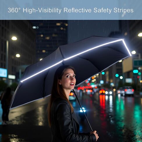 GAOYAING Compact Travel Umbrella with Reflective Safety Strips (300ft Visibility) - Ultra Portable 6.9" Folded Windproof Rain & Sun Umbrella UPF 50+ for Men Women in Saudi Arabia
