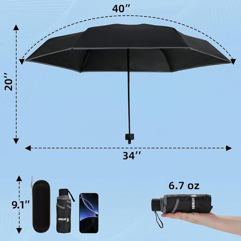 GAOYAING Compact Travel Umbrella with Reflective Safety Strips (300ft Visibility) - Ultra Portable 6.9" Folded Windproof Rain & Sun Umbrella UPF 50+ for Men Women in Saudi Arabia