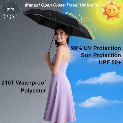 GAOYAING Compact Travel Umbrella with Reflective Safety Strips (300ft Visibility) - Ultra Portable 6.9" Folded Windproof Rain & Sun Umbrella UPF 50+ for Men Women in Saudi Arabia