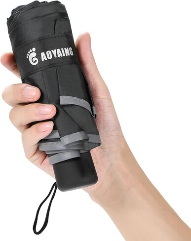 GAOYAING Compact Travel Umbrella with Reflective Safety Strips (300ft Visibility) - Ultra Portable 6.9" Folded Windproof Rain & Sun Umbrella UPF 50+ for Men Women in Saudi Arabia