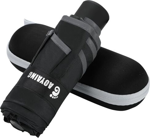 GAOYAING Compact Travel Umbrella with Reflective Safety Strips (300ft Visibility) - Ultra Portable 6.9" Folded Windproof Rain & Sun Umbrella UPF 50+ for Men Women in Saudi Arabia