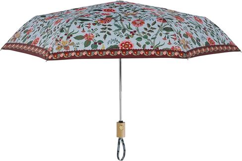 RIFLE PAPER CO. Gracie Collection Umbrella, Includes Matching Storage Sleeve, Portable 11" Fold Up Size, Auto Open and Close, Wooden Handle, Printed in Full Color in Kuwait