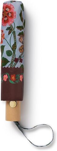 RIFLE PAPER CO. Gracie Collection Umbrella, Includes Matching Storage Sleeve, Portable 11" Fold Up Size, Auto Open and Close, Wooden Handle, Printed in Full Color in Kuwait