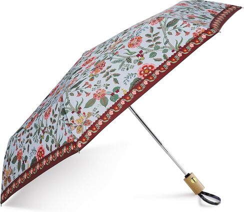 RIFLE PAPER CO. Gracie Collection Umbrella, Includes Matching Storage Sleeve, Portable 11" Fold Up Size, Auto Open and Close, Wooden Handle, Printed in Full Color in Kuwait