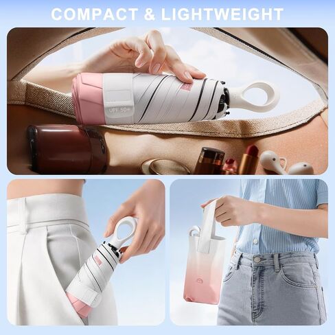 Mini Sun Umbrella UPF 50+ - Folding Lightweight Umbrella for Purse Compact Portable Parasol Summer UV Protection Cute Umbrellas in Saudi Arabia