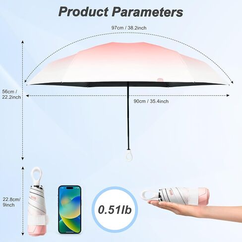 Mini Sun Umbrella UPF 50+ - Folding Lightweight Umbrella for Purse Compact Portable Parasol Summer UV Protection Cute Umbrellas in Saudi Arabia