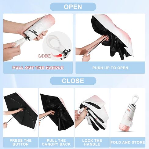 Mini Sun Umbrella UPF 50+ - Folding Lightweight Umbrella for Purse Compact Portable Parasol Summer UV Protection Cute Umbrellas in Saudi Arabia