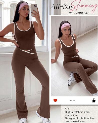Coume نساء 2 قطعة سلس تجريب مجموعات كروس مضيئة طماق قطع علوية بدون أكمام مطابقة مجموعة اللون كتلة رياضة اليوغا وتتسابق in Saudi Arabia