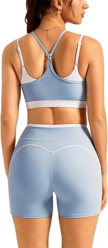 Double Layer Workout Sets for Women 2 Piece Matching Gym Set High Waist Shorts with Pockets Sports Bra Yoga Pilates Outfits in Kuwait