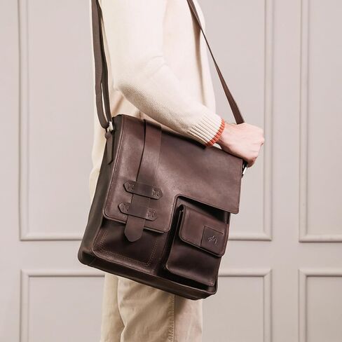 VELEZ Dark Brown Top Grain Leather Backpack Casual Daypack + Small Messenger Bag For Men in Kuwait