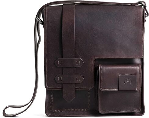 VELEZ Dark Brown Top Grain Leather Backpack Casual Daypack + Small Messenger Bag For Men in Kuwait