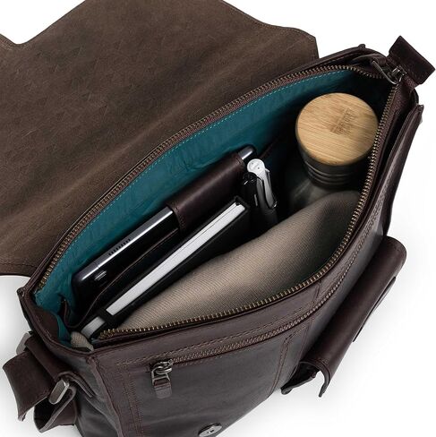 VELEZ Dark Brown Top Grain Leather Backpack Casual Daypack + Small Messenger Bag For Men in Kuwait