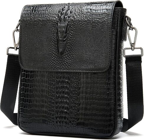 LUKZIJAES Genuine Leather Flap Messenger Bag for Men Vintage Crocodile Embossed Crossbody Small Shoulder Bags in Kuwait