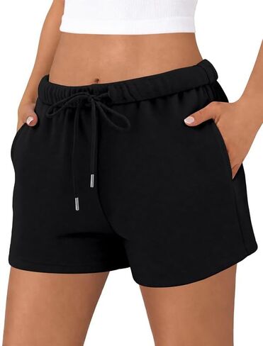 DLOODA Women's Foldover Sweat Shorts, Drawstring Athletic Running Shorts with Pockets for Workout Lounge Casual in Kuwait