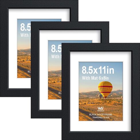 8.5x11 Picture Frame Black - 3 Pack, Solid Wood Frame, with HD Tempered Glass, Displays 6x8 or 8.5 x 11 Photo, for Tabletop & Wall in Living Room, Bedroom, Office, Gallery in Kuwait