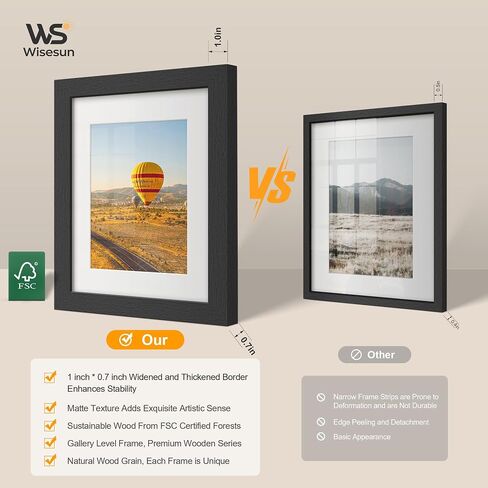8.5x11 Picture Frame Black - 3 Pack, Solid Wood Frame, with HD Tempered Glass, Displays 6x8 or 8.5 x 11 Photo, for Tabletop & Wall in Living Room, Bedroom, Office, Gallery in Kuwait