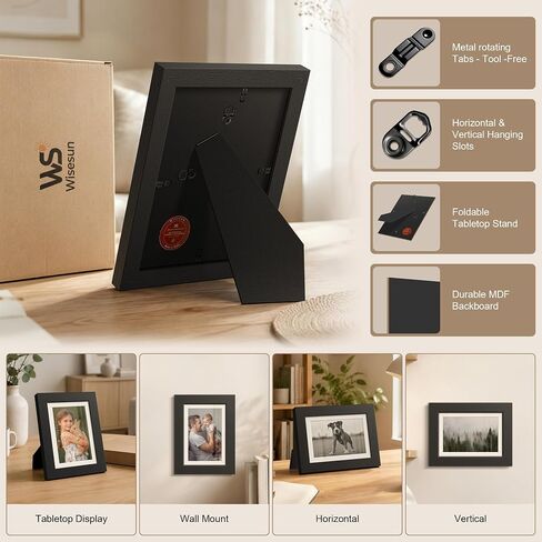 8.5x11 Picture Frame Black - 3 Pack, Solid Wood Frame, with HD Tempered Glass, Displays 6x8 or 8.5 x 11 Photo, for Tabletop & Wall in Living Room, Bedroom, Office, Gallery in Kuwait