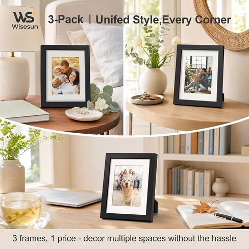 8.5x11 Picture Frame Black - 3 Pack, Solid Wood Frame, with HD Tempered Glass, Displays 6x8 or 8.5 x 11 Photo, for Tabletop & Wall in Living Room, Bedroom, Office, Gallery in Kuwait