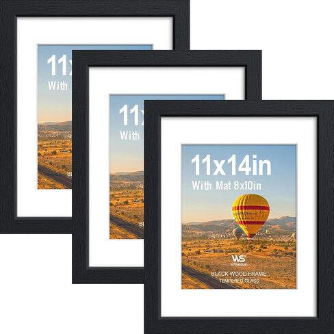 8.5x11 Picture Frame Black - 3 Pack, Solid Wood Frame, with HD Tempered Glass, Displays 6x8 or 8.5 x 11 Photo, for Tabletop & Wall in Living Room, Bedroom, Office, Gallery in Kuwait