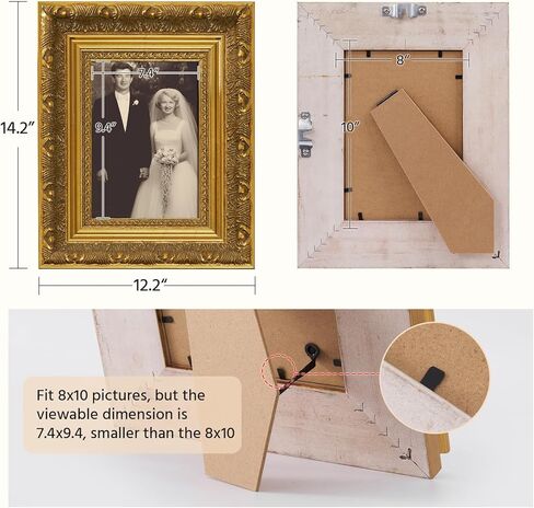Gold 8x10 Picture Frame Vintage Photo Frames for Wall Tabletop, Retro 8 x 10 Wood Ornate Frame Gallery Wall Decor, Birthday Housewarming Gift for Family Mom Sister Grandma Friends in Saudi Arabia