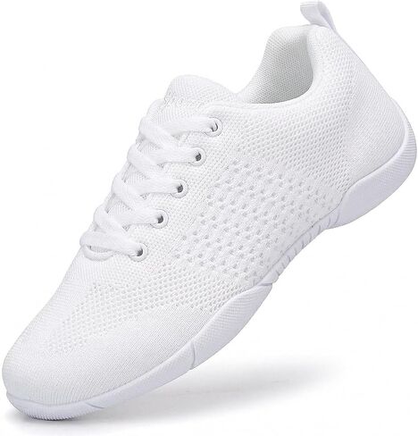 Girls Youth Cheer Shoes White Breathable Knit Cheerleading Sneakers for Kids Lightweight Non-Slip Dance Training Shoes for Tumbling Walking School in Saudi Arabia