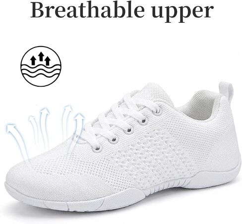 Girls Youth Cheer Shoes White Breathable Knit Cheerleading Sneakers for Kids Lightweight Non-Slip Dance Training Shoes for Tumbling Walking School in Saudi Arabia