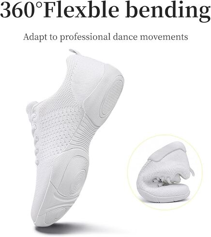 Girls Youth Cheer Shoes White Breathable Knit Cheerleading Sneakers for Kids Lightweight Non-Slip Dance Training Shoes for Tumbling Walking School in Saudi Arabia