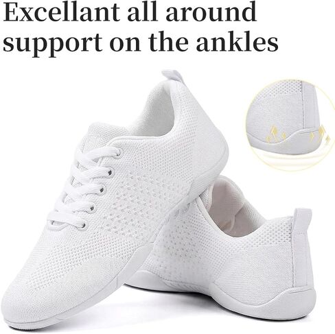 Girls Youth Cheer Shoes White Breathable Knit Cheerleading Sneakers for Kids Lightweight Non-Slip Dance Training Shoes for Tumbling Walking School in Saudi Arabia