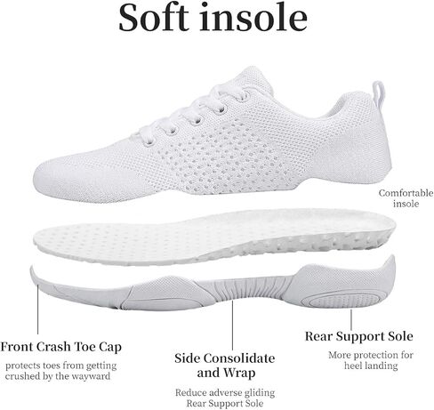 Girls Youth Cheer Shoes White Breathable Knit Cheerleading Sneakers for Kids Lightweight Non-Slip Dance Training Shoes for Tumbling Walking School in Saudi Arabia