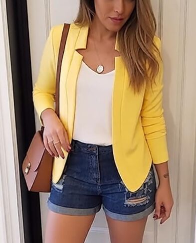 Women's Open Front Blazer Long Sleeve Casual Work Office Cardigan Jacket with Pockets in Kuwait