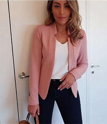 Women's Open Front Blazer Long Sleeve Casual Work Office Cardigan Jacket with Pockets in Kuwait