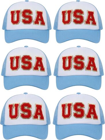 Twistover 6 Pcs USA Trucker Hat for Women Patriotic 250 Anniversary Hat Light Blue Baseball Hats Breathable Mesh Adjustable Snapback American Hats for Men 4th of July Outdoor Parade Activities in Saudi Arabia