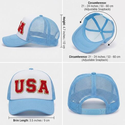 Twistover 6 Pcs USA Trucker Hat for Women Patriotic 250 Anniversary Hat Light Blue Baseball Hats Breathable Mesh Adjustable Snapback American Hats for Men 4th of July Outdoor Parade Activities in Saudi Arabia