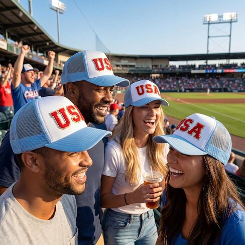 Twistover 6 Pcs USA Trucker Hat for Women Patriotic 250 Anniversary Hat Light Blue Baseball Hats Breathable Mesh Adjustable Snapback American Hats for Men 4th of July Outdoor Parade Activities in Saudi Arabia