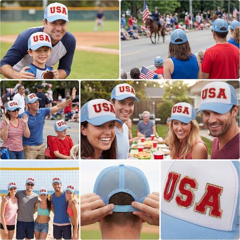 Twistover 6 Pcs USA Trucker Hat for Women Patriotic 250 Anniversary Hat Light Blue Baseball Hats Breathable Mesh Adjustable Snapback American Hats for Men 4th of July Outdoor Parade Activities in Saudi Arabia