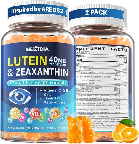 Lutein and Zeaxanthin Supplement, Eye Health Gummies, AREDS2-Based Formula, Omega-3, Zinc, Brain Focus & Learning, Vision Support, Blue Light Filtering, Adults & Seniors, Sugar Free, Vegan, 120 Count in Kuwait