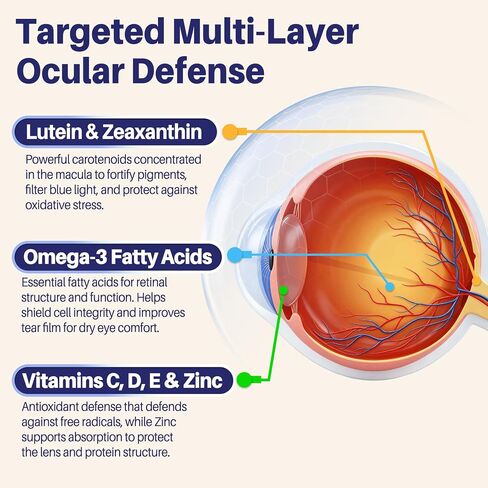 Lutein and Zeaxanthin Supplement, Eye Health Gummies, AREDS2-Based Formula, Omega-3, Zinc, Brain Focus & Learning, Vision Support, Blue Light Filtering, Adults & Seniors, Sugar Free, Vegan, 120 Count in Kuwait