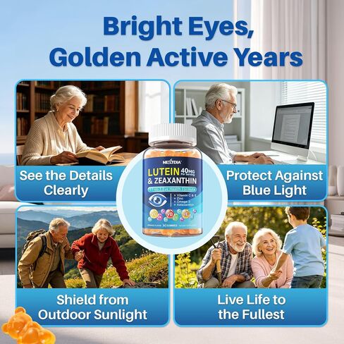 Lutein and Zeaxanthin Supplement, Eye Health Gummies, AREDS2-Based Formula, Omega-3, Zinc, Brain Focus & Learning, Vision Support, Blue Light Filtering, Adults & Seniors, Sugar Free, Vegan, 120 Count in Kuwait