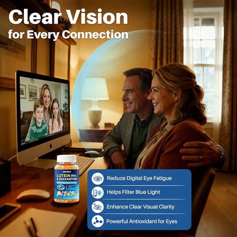 Lutein and Zeaxanthin Supplement, Eye Health Gummies, AREDS2-Based Formula, Omega-3, Zinc, Brain Focus & Learning, Vision Support, Blue Light Filtering, Adults & Seniors, Sugar Free, Vegan, 120 Count in Kuwait