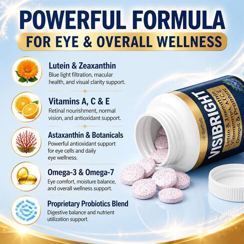 Lutein and Zeaxanthin Supplements, Eye Vitamins, 40 mg Lutein & 8 mg Zeaxanthin with Astaxanthin, Vitamins A, C, E, Zinc, Omega-3 & 7, Bilberry & Probiotics for Blue Light, Eye Health, 180 Count in Saudi Arabia