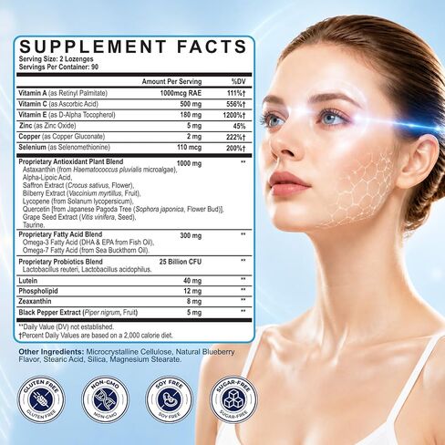 Lutein and Zeaxanthin Supplements, Eye Vitamins, 40 mg Lutein & 8 mg Zeaxanthin with Astaxanthin, Vitamins A, C, E, Zinc, Omega-3 & 7, Bilberry & Probiotics for Blue Light, Eye Health, 180 Count in Saudi Arabia