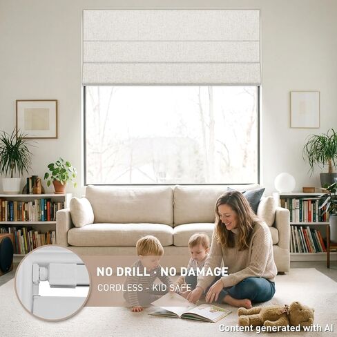 No Drill Roman Shades for Windows, 35" W x 72" H Cordless Blackout 1.3 Window Depth Need Easy Install Roman Window Blinds, Room Darkening Window Shades for Home, Living Room, Linen Beige in Saudi Arabia