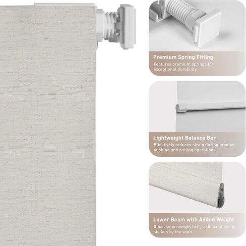No Drill Roman Shades for Windows, 35" W x 72" H Cordless Blackout 1.3 Window Depth Need Easy Install Roman Window Blinds, Room Darkening Window Shades for Home, Living Room, Linen Beige in Saudi Arabia